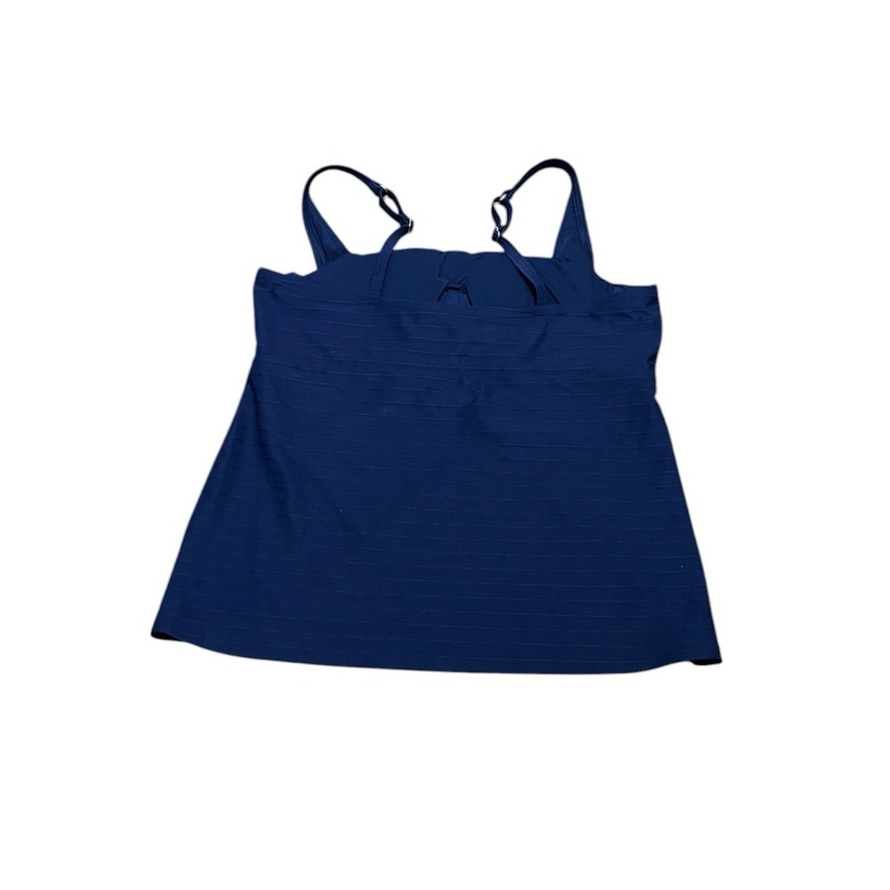 Lands End Navy Blue Ribbed Square Neck Tankini Top Adjustable Straps Womens 18 - Picture 6 of 8